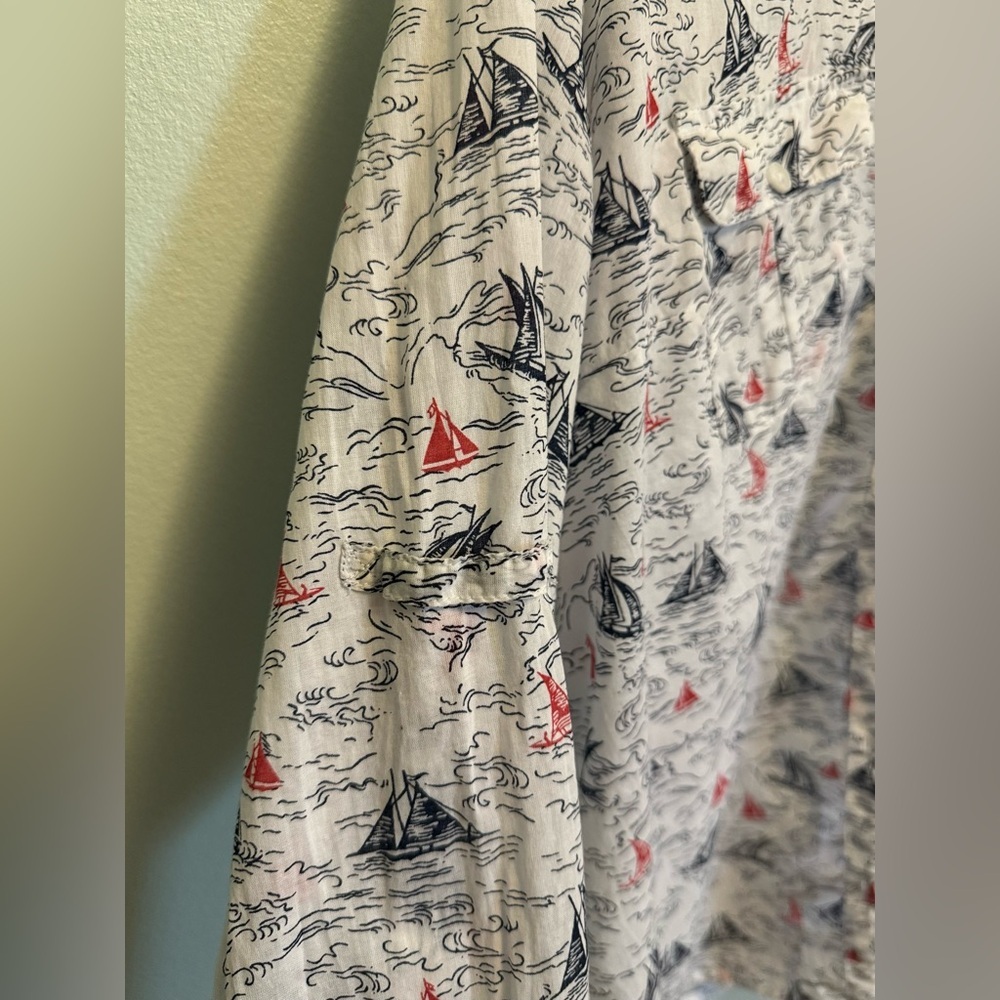 Columbia Women's Button Down Shirt - White with Red and Blue Print - Picture 6 of 11